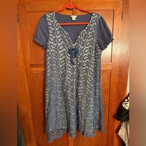 Sundance Silk Blend Blue Eyelet Lace Front Mini Dress Large